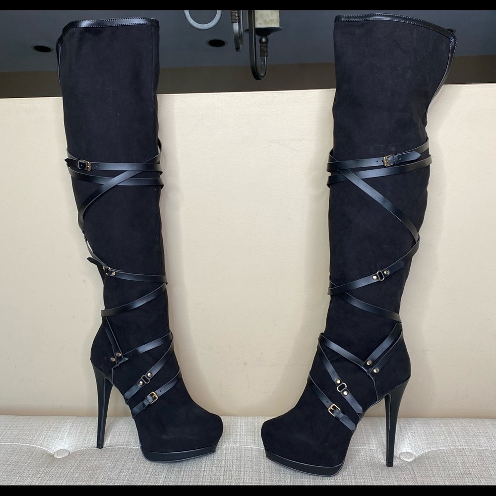 Luxe Black Suede Over The Knee Boots